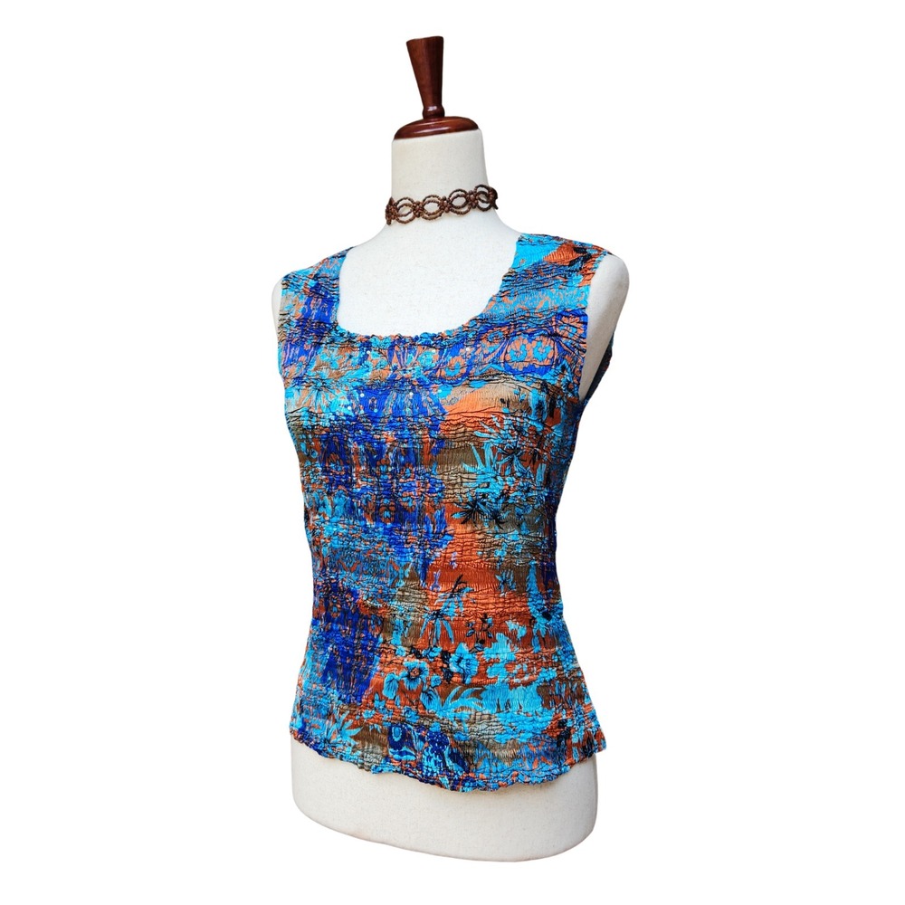 Alberto Makali Y2K Crinkle Top Tank Size M Blue Whimsical Sequins Funky Fairy